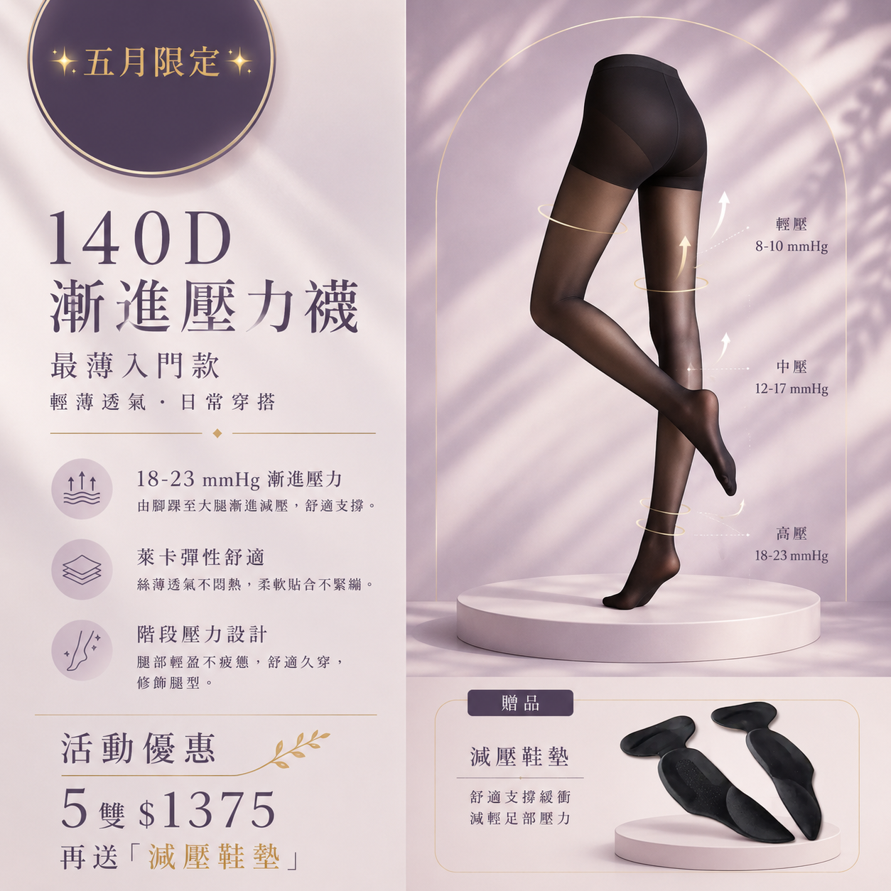 140D漸進壓力襪